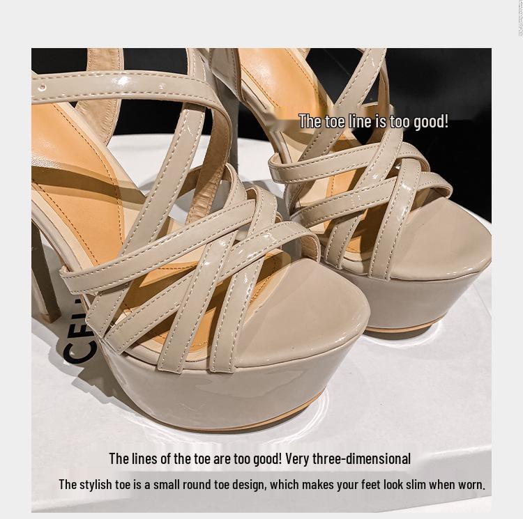 Huidong Women's Cross-Strap Steel Pole Dancing Stiletto High Heel Sandals with Waterproof Platform.