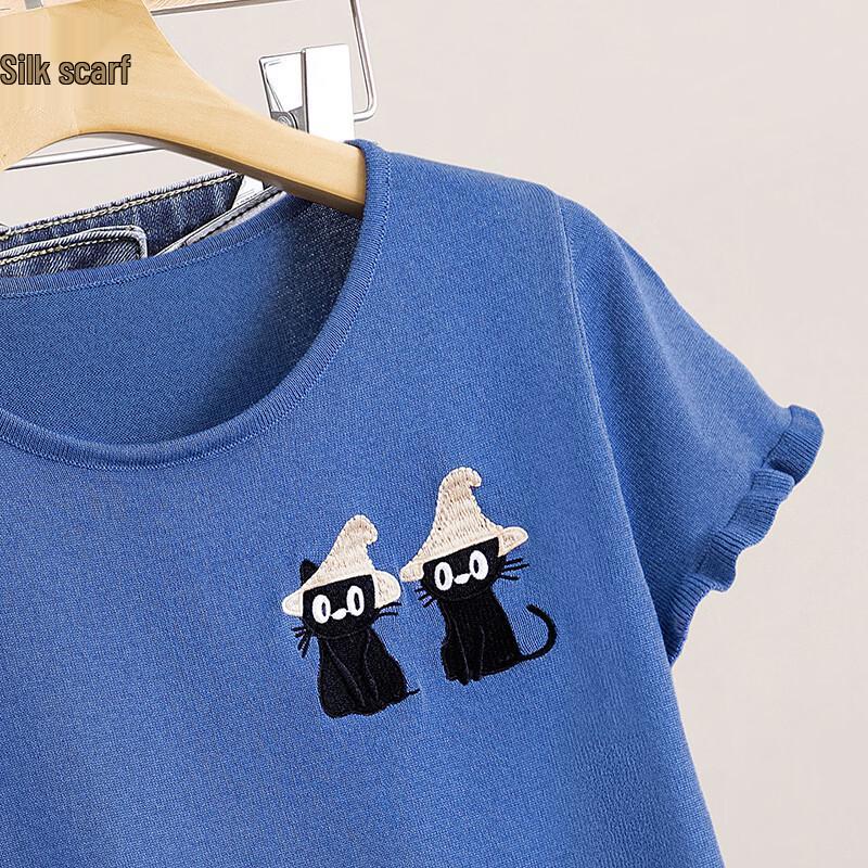 Women's Round Neck Short Sleeve Knitted T-Shirt