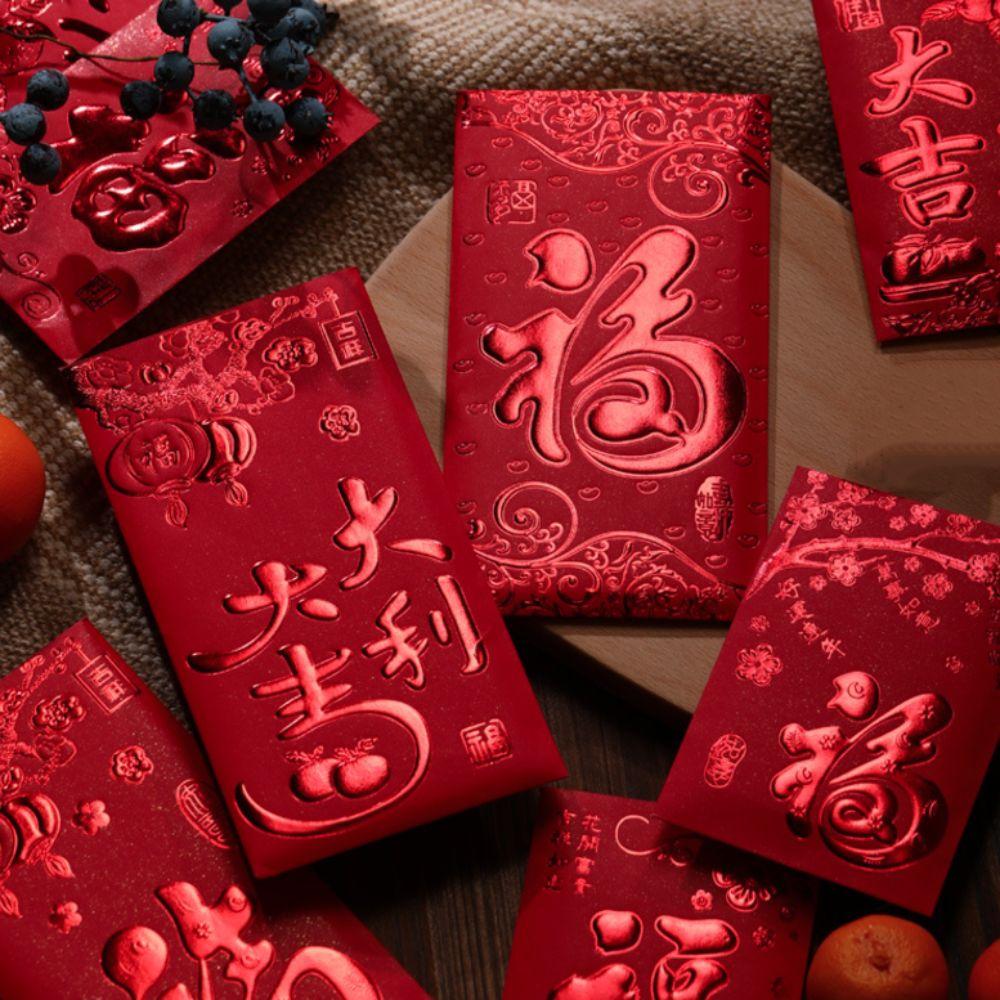 6pcs 3D Chinese New Year Red Envelope Solid Red Packet HongBao Year of The Snake