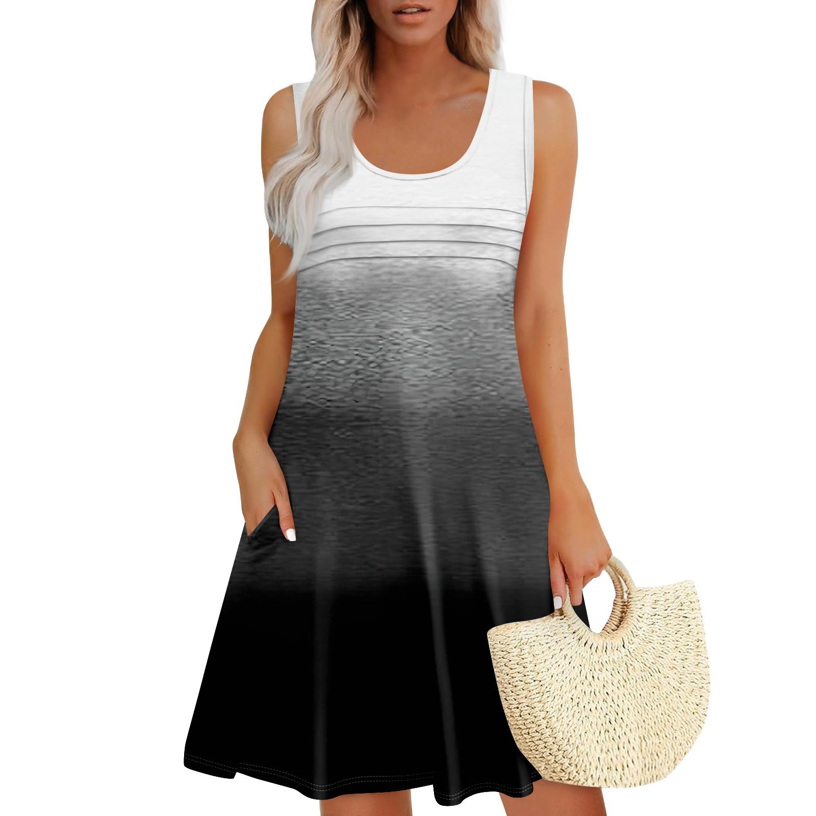 

Жіночі літні сукні Вільні сарафани без рукавів Сукня з кишенями M білий