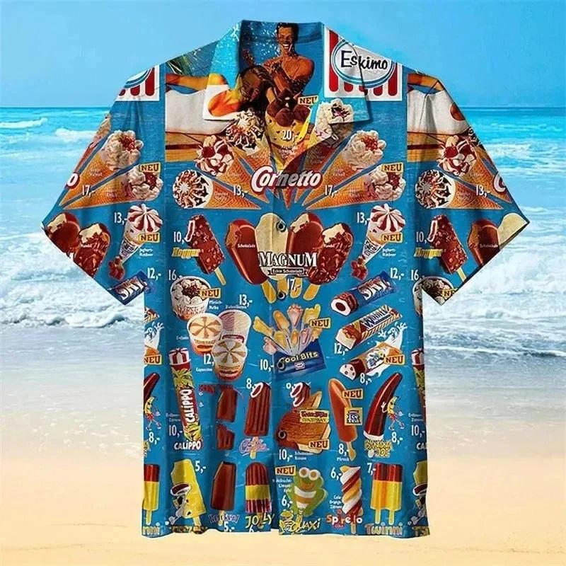 Kaltes Eis-Grafik Hawaiianisches Hemd für Herren 3D-Druck Eislutscher Aloha Hemden Sommer Kurzarm Strand Revers Bluse Oberteile