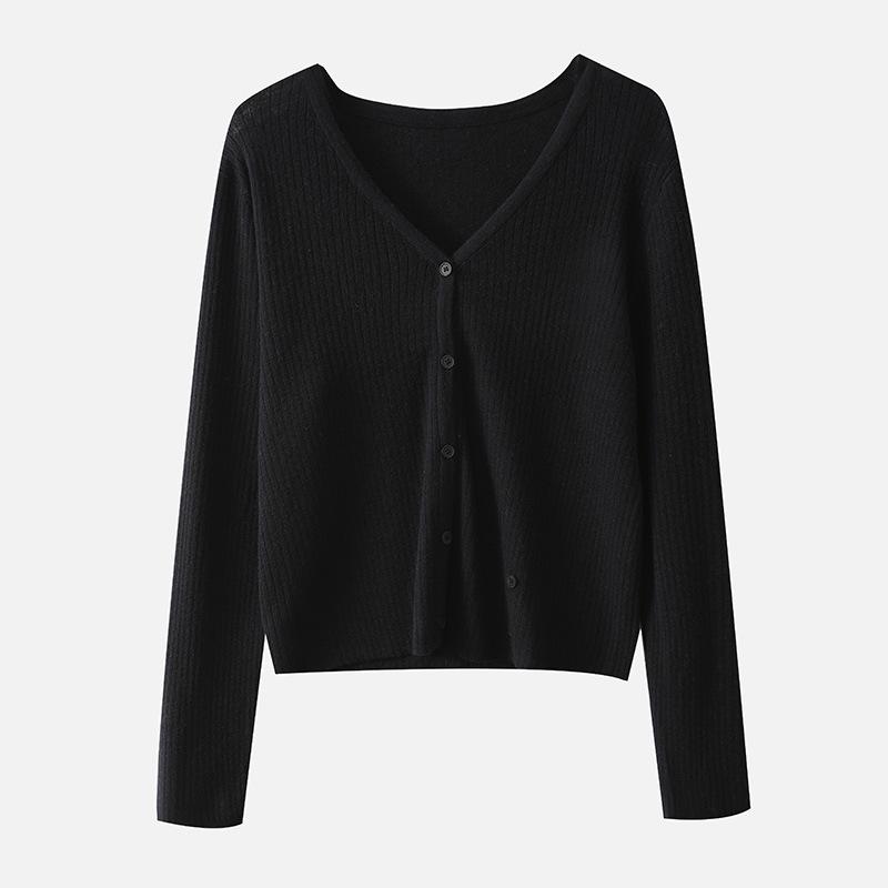 

Осенний Ретро Кашемировый Кардиган с V-образным Вырезом для Женщин - Приталенное Пальто Свободной Вязки Medium