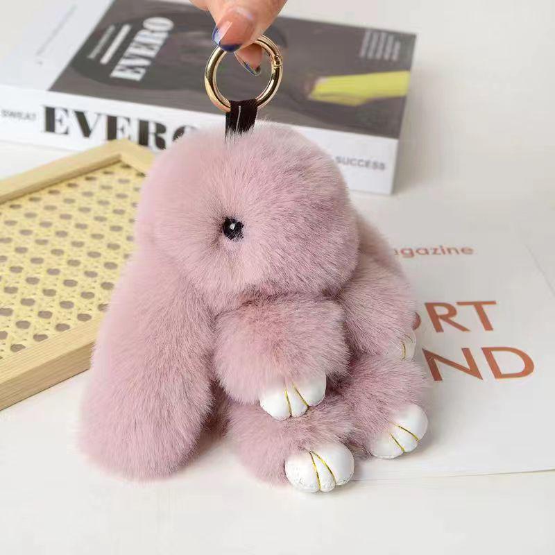Mengmengtu Plush Rabbit Charm - Cute Faux Fur Keychain Pendant