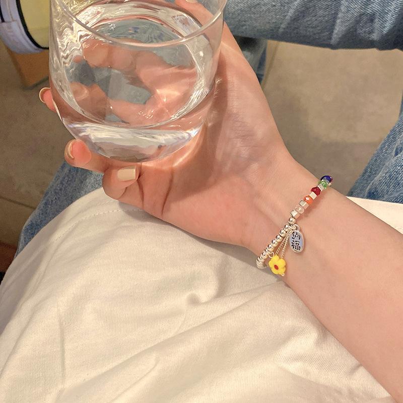 Internet famosa verão colorido pulseira de contas de cristal para mulheres instagram nicho nova moda flor melhor amigo pulseira