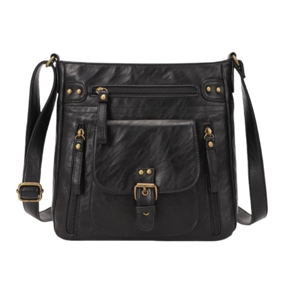 Женская сумка через плечо Seizar большой вместимости, 3 способа ношения, множество карманов, 4 цвета (черный)