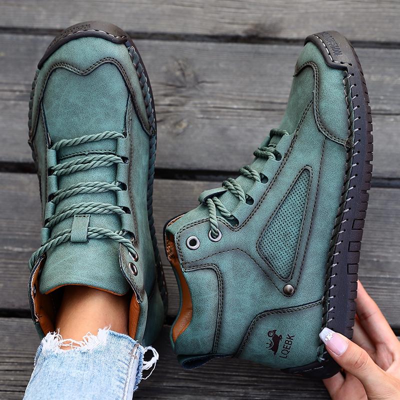 

Fashion Women s High Top Ankle Boots New Handmade Leather Sneakers Comfortable Breathable Casual Walking Flat Shoe 40 армія зелений колір