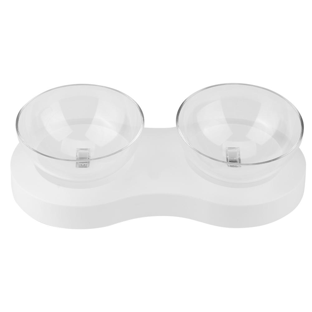 Pet Feeder 20  degrees  Adjustable Pet Cats Drinking Feeding Bowl Transparent Double Cat BowlWhite