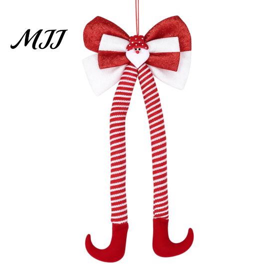 Christmas Ornament Set for Home Long Legs Bow Ornament, Plush Velvet Hanging Decor with Bendable Flexible Fabric Bows Legs, Red White Tree Pendant