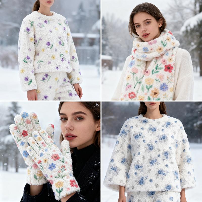 0,5m/1m/2m Förtjockat Litet Blommigt Tryck Lammullstyg för Sömnad av Halsdukar Rockar Kläder till Husdjur Handgjorda DIY Klädtyger