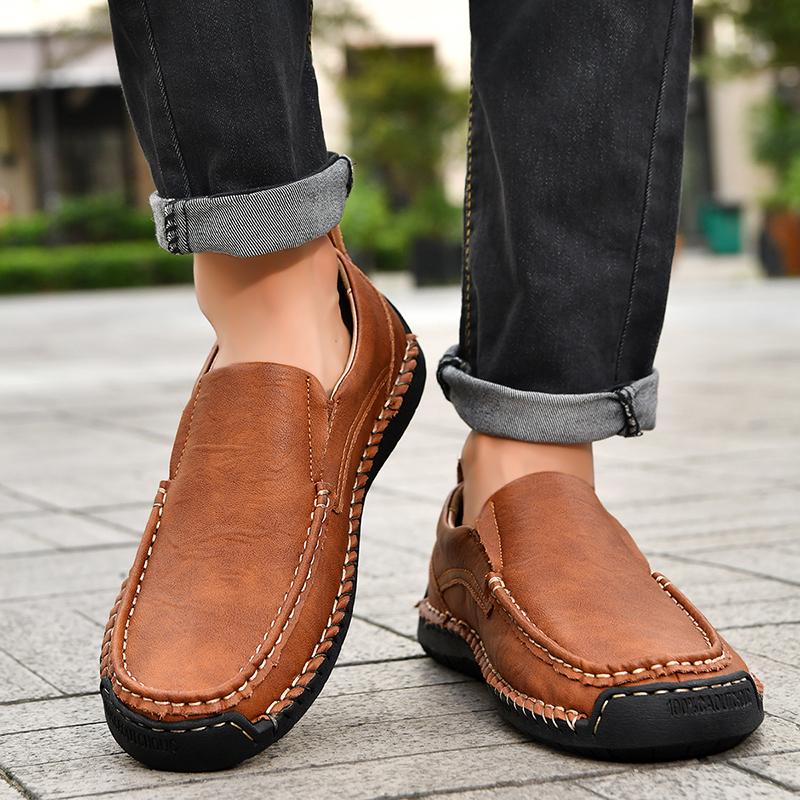 Large Size 48 Handmade Split Leather Men's Casual Shoes Comfortable Men Loafers Moccasins Men Flats Shoes Driving Shoes