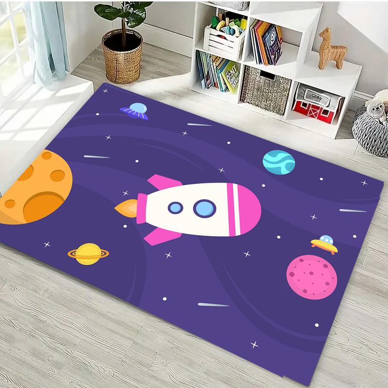 Modern Cartoon Space Rocket Carpet For Living Room Decoration Rug Porch  kids Bedroom Sofa Table Non-slip Floor Mat Home Doormat