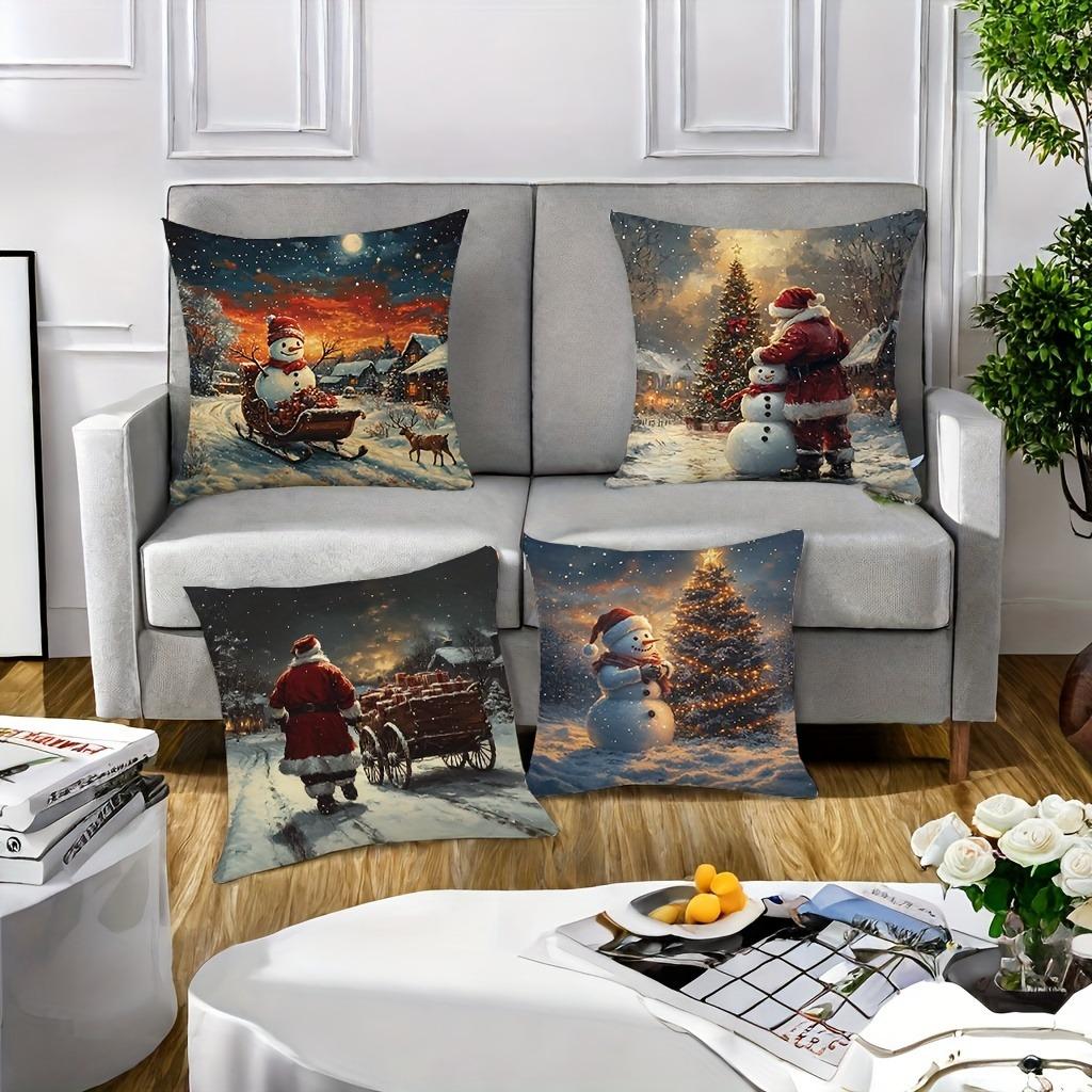 Christmas decoration pillowcase Winter snow scene Santa Claus Snowman pillow cover Sofa cushion cover home decoration