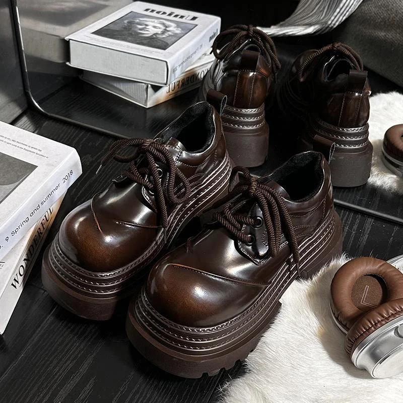 Fashion 2025 Spring Women JK Mary Jane Shoes Fashion Lace Up Shoes Vintage Platform Elegant Thick Heel Shoes