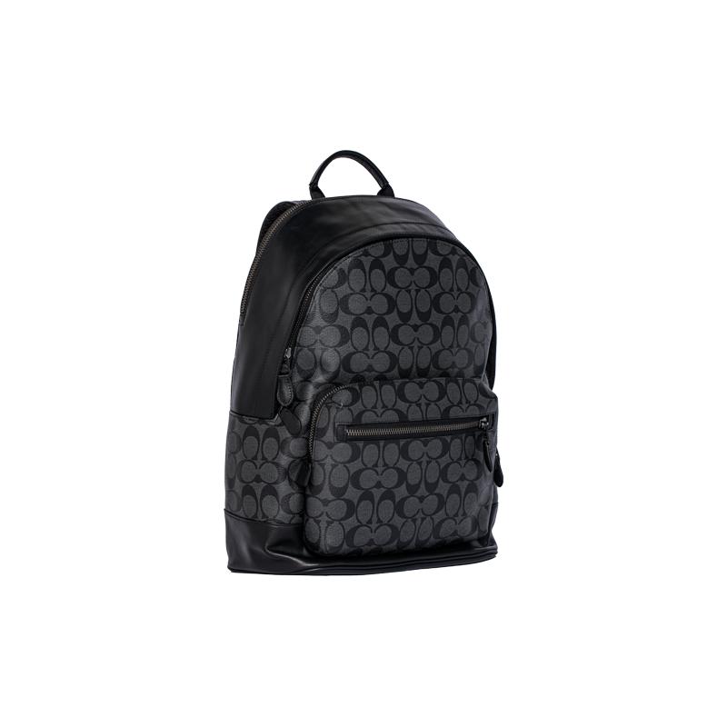 Coach Zaino da uomo West 35 classico con chiusura a cerniera, grande capacità, rivestito per presbiopia, tela e pelle di vitello, taglia grande, nero