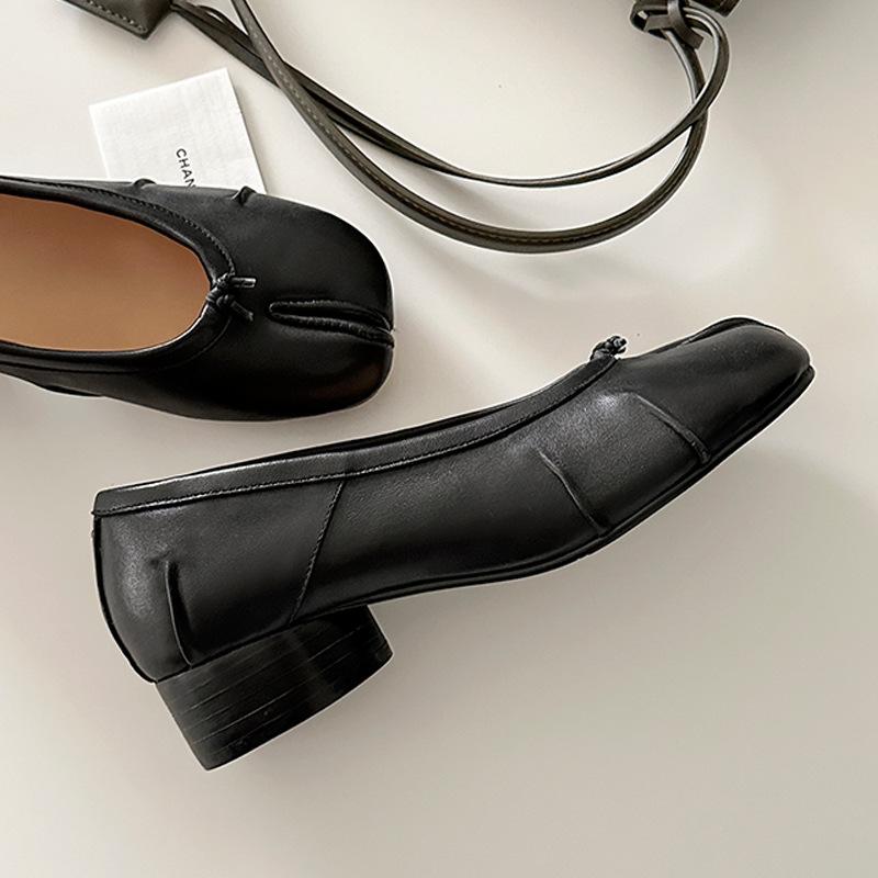 Verze ovčí kůže~ niche plisované baletky prasečí kopýtka jemný vítr kůže boty s rozdělenou špičkou mělký výstřih pohodlné ploché jednoboty