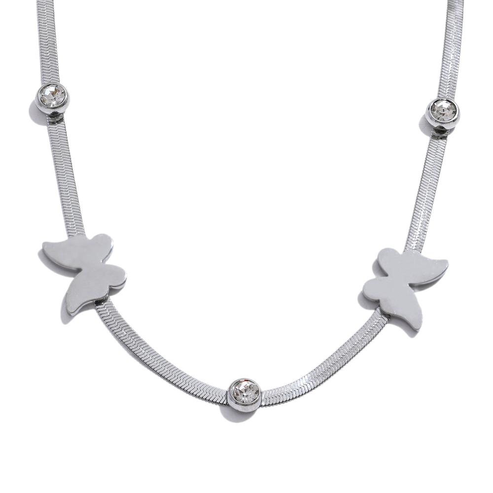 

Yhpup Exquisite Stylish Stainless Steel Butterfly Cubic Zirconia Flat Collarbone Chain Chic Necklace Waterproof Premium Jewelry