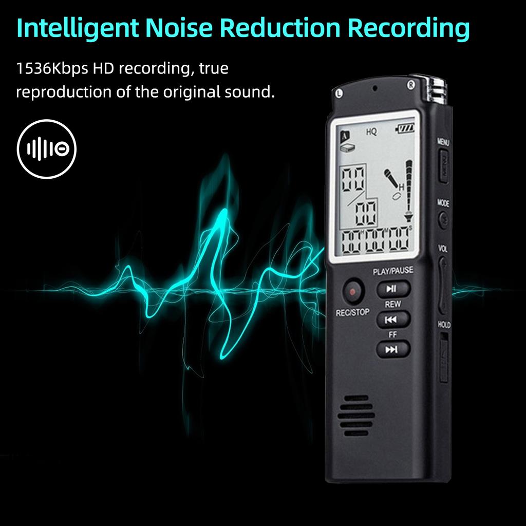 32GB Digital Voice Recorder Voice Activated Recorder MP3 Player 1536Kbps HD Recording Noise Reduction Dual Condenser