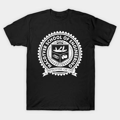 Men Black Print T-shirt Macgyver School Of Engineering No-Cut Transfer Paper Print Cotton Tshirt