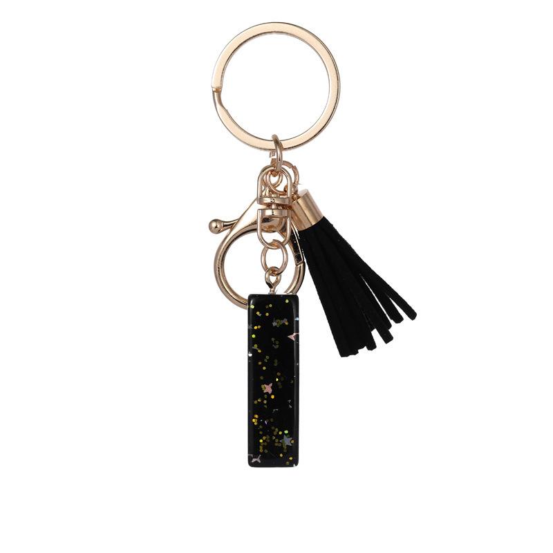 Black Glitter Star Sequins Resin 26 Letters Keychain Initials A-Z Keyring Tassel Charm Accessories Backpack Hanging Decoration