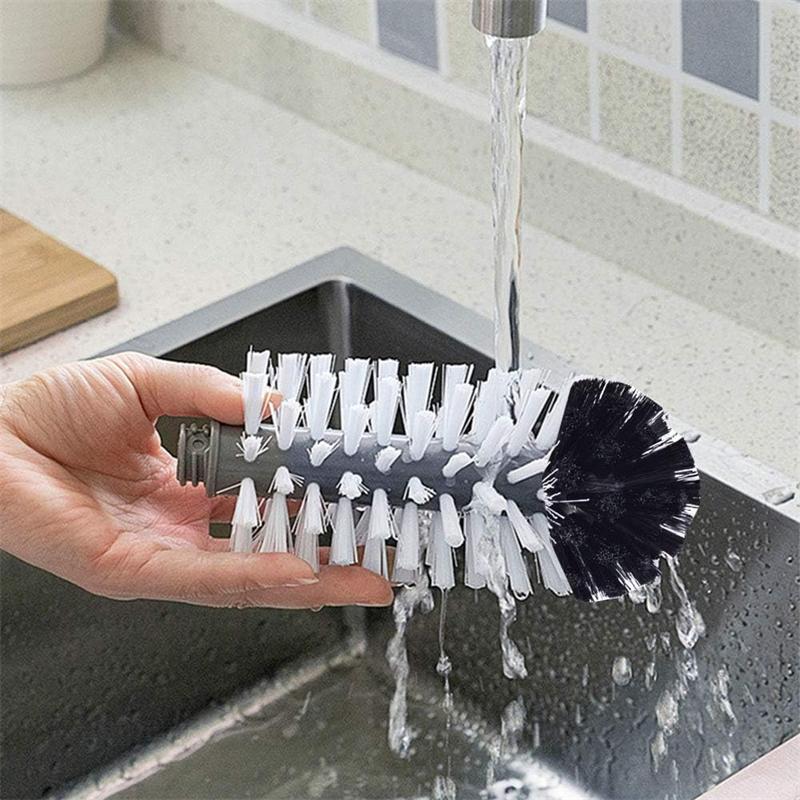 3PCS Bottle Cleaning Brush Set With Suction Base Long Handle Bristle Brush Heads For Glass Beer Cup Water Bottle Washer Kit