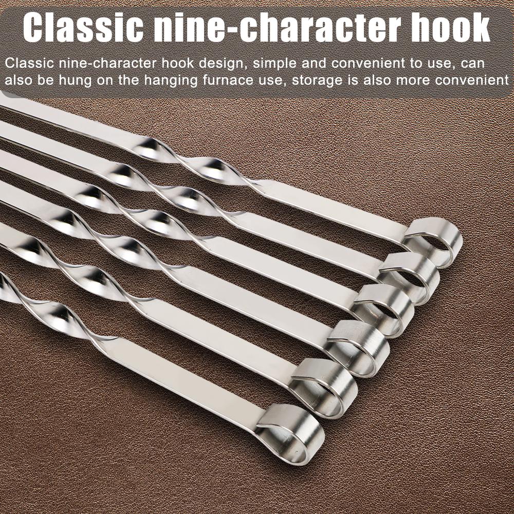 6pcs Stainless Steel Barbecue Skewer Flat BBQ Sticks Fork Outdoor Camping Picnic Utensil Kitchen Accessories