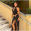 Sexy Metal Halter Top Skirts Women Suit Hollow Out Backless Sleeveless Tank High Waist Split Midi Length Skirt Female Outfits