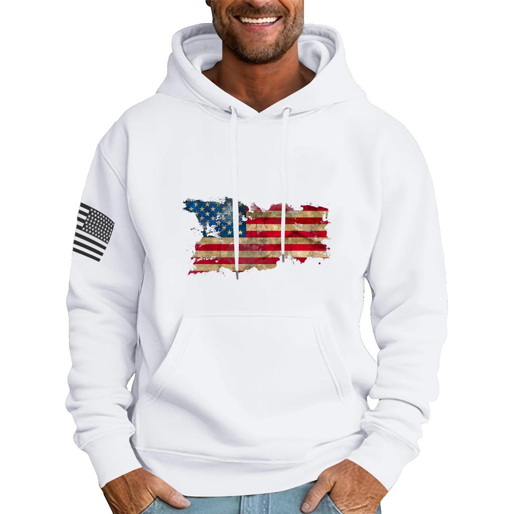 Men's Loose Flag Printed Hooded Sweatshirt Men's Casual Fashion Sports Sweatshirt