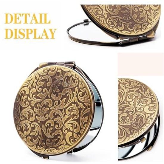 Retro Metall Kompakt Reise Spiegel 1x/2x Vergrößerung Faltbar Verwendbar Geldbörsen Taschen Lupe Keine Verformung Tragbar (Bronze)