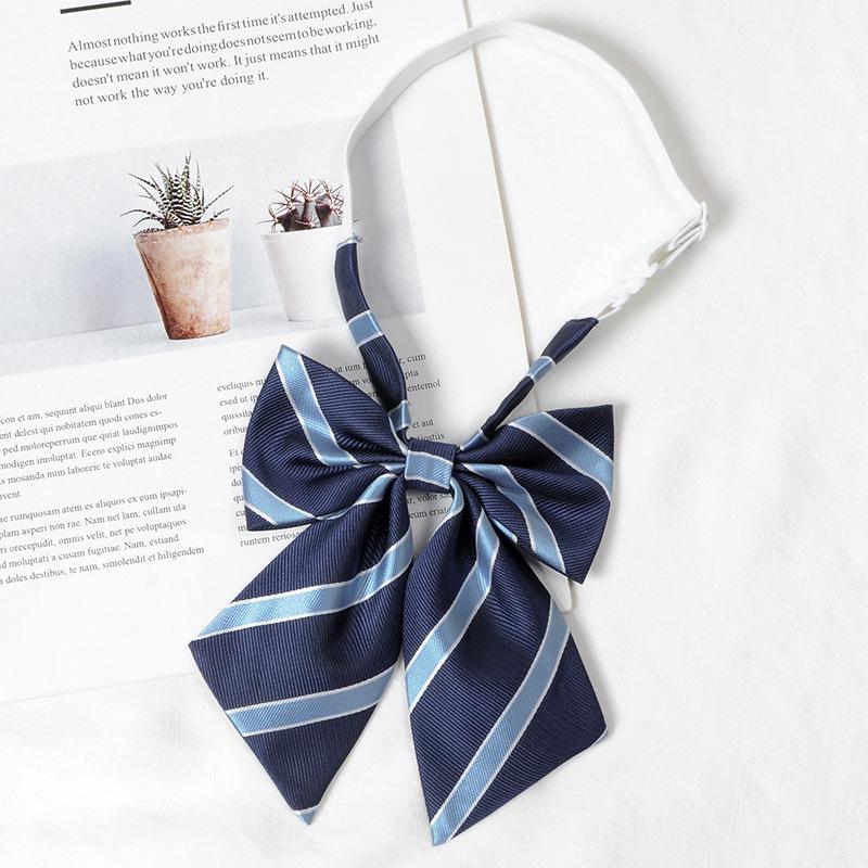 Women's Red Stripe No-Iron Japanese Academy Style Bow Tie Shirt Accessory