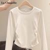 La Chapelle Women's Pleated Slim Fit Round Neck Long Sleeve Base Layer Top