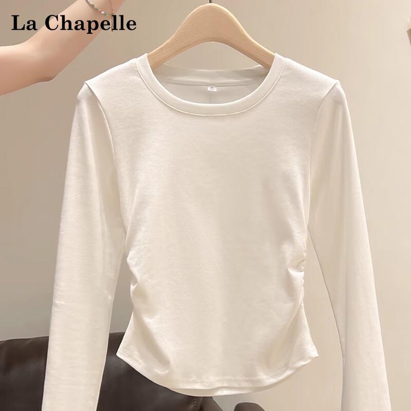 La Chapelle Women's Pleated Slim Fit Round Neck Long Sleeve Base Layer Top