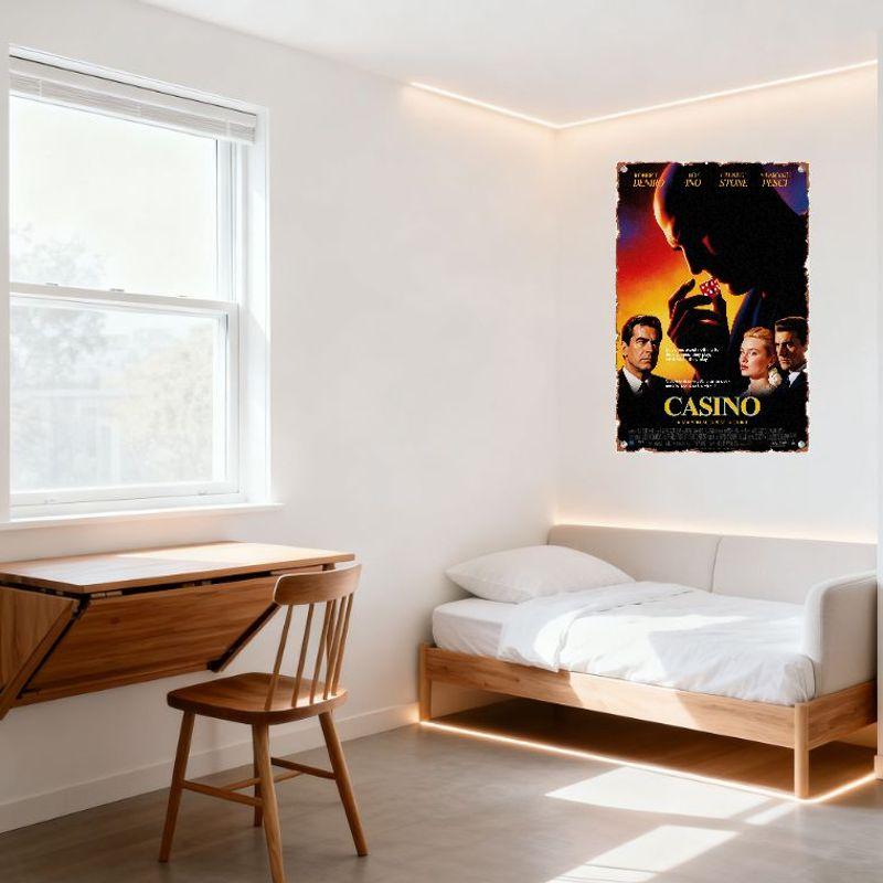 Vintage plechová cedule z kasinového filmu - Robert De Niro Joe Pesci Sharon Stone - Tmavá silueta Červená kostička Plakát pro pánskou jeskyni Bar Ho