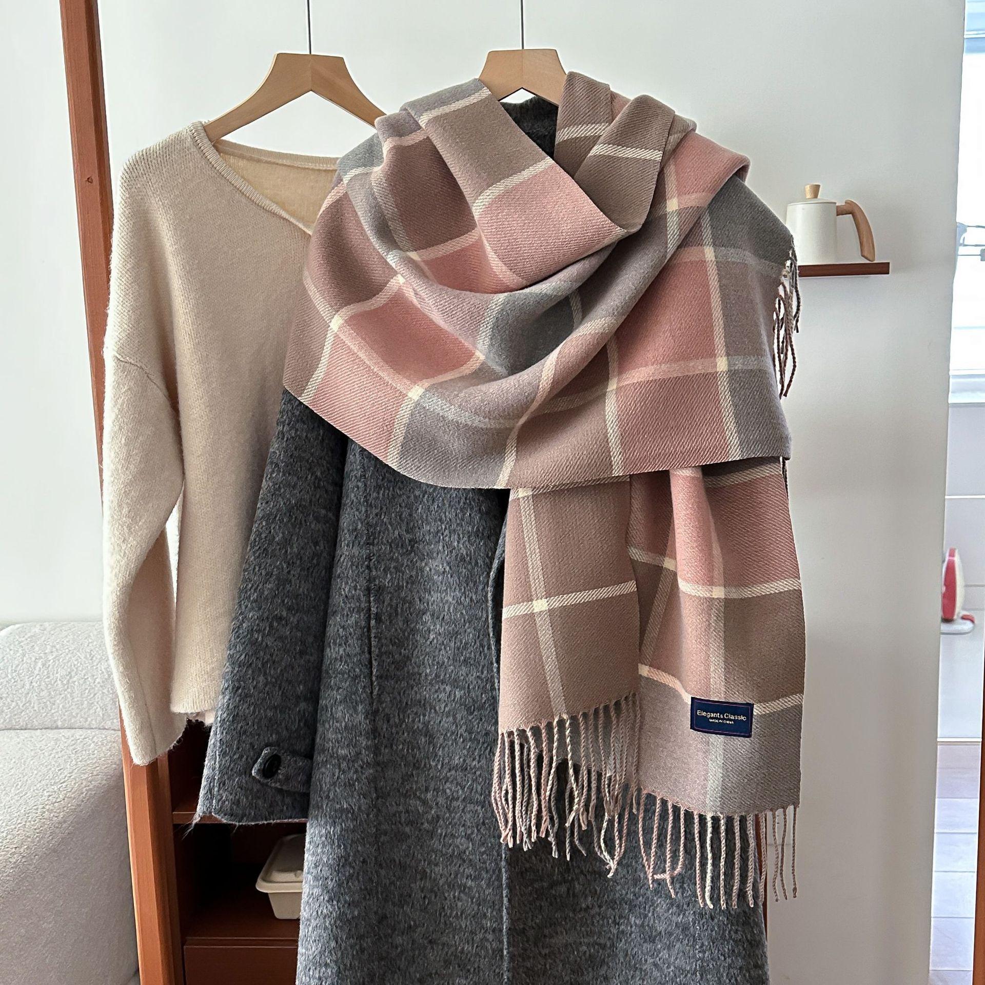 

Women British Classic Plaid Scarf - Beige/Brown/Tan/Tortoiseshell/Tan Striped Unisex Winter Wrap, Soft Warm Windproof Tassel Edges 24*205cm