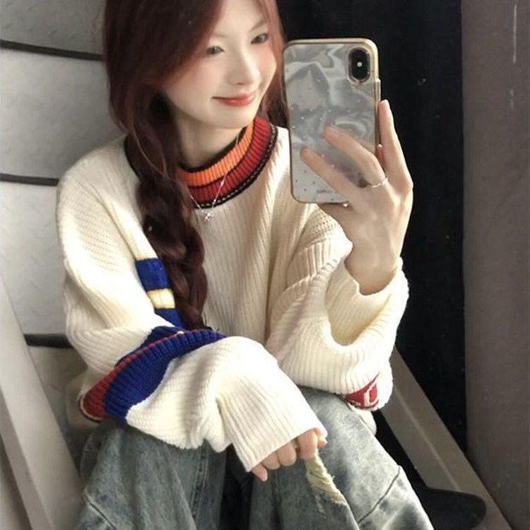 

Американский Ретро Колорблок Теплый Пуловер M (Recommended 90-105 jin)