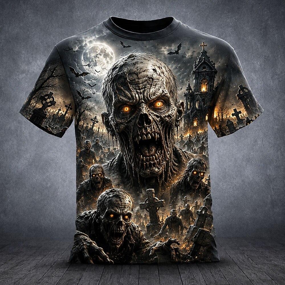 Halloween Men's Skull Skulls T Shirt Short Sleeve T Shirt 3D Print Crew Neck Shirt Exaggerated Designer Horror Club Summer