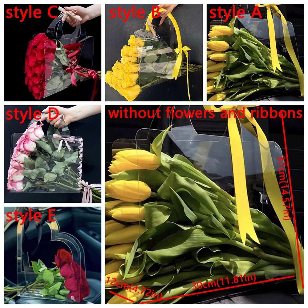 3 Pieces Transparent PET Flower Bouquet Bag Waterproof with Handle Flower Packing Bag Romantic Portable Flower Wrapping Handbag