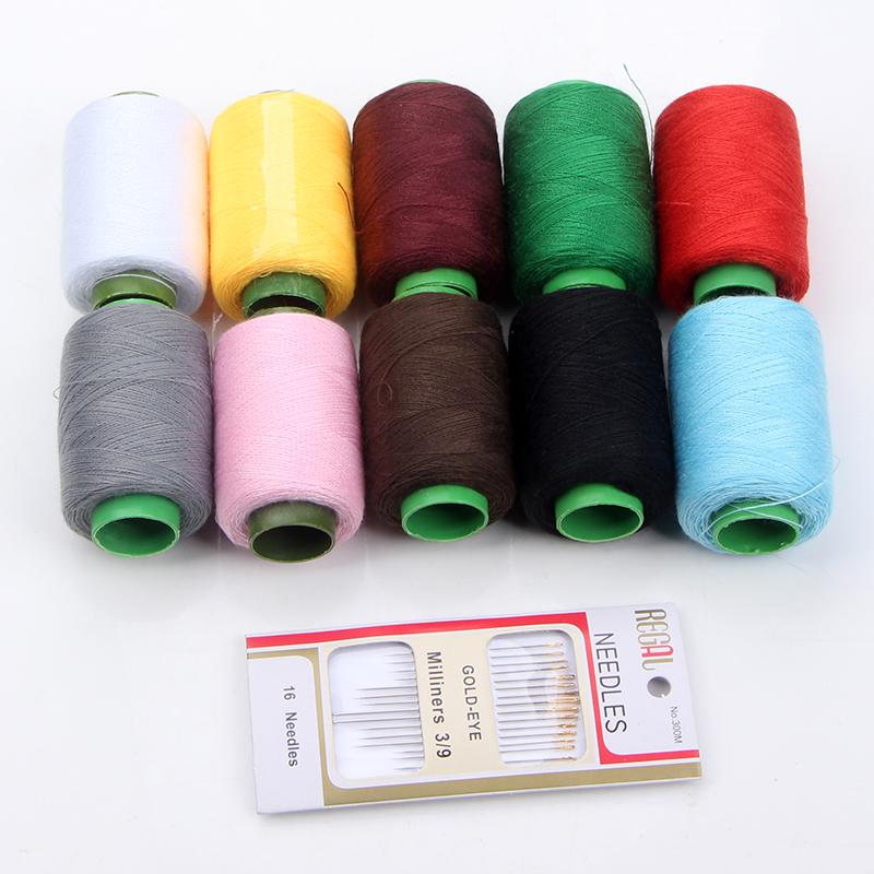 Polyester Sewing Thread Set: White, Black, Colored Threads & Needles for Hand & Embroidery Sewing
