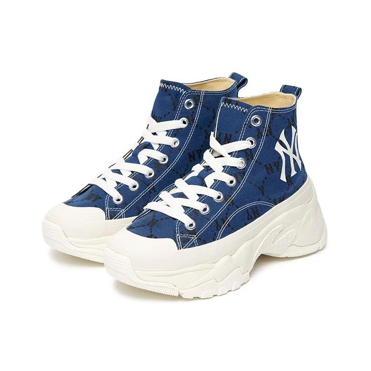New MLB Chunky High Anti Slip Wear Resistant High Top Canvas Shoes Unisex Blue 3ASHU311N-50BLD