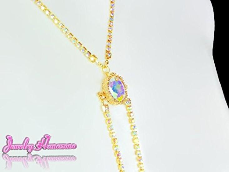 Hanazono Jewelry Oval Closed Diamond Lane Nipple Necklace with Crystal AB Gold Aurora Design, Nipple Accessory, Nipple Ring, Nipple Necklace,