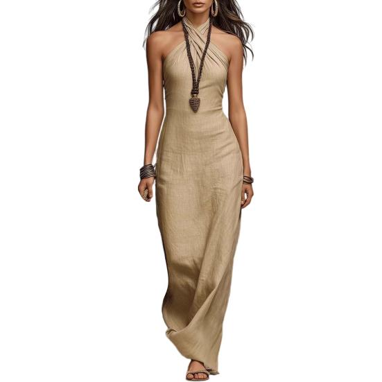 Women's Halter Neck Sundress Crisscross Sleeveless Bodycon Maxi Dress Summer Beach Travel Vacation Long Dress