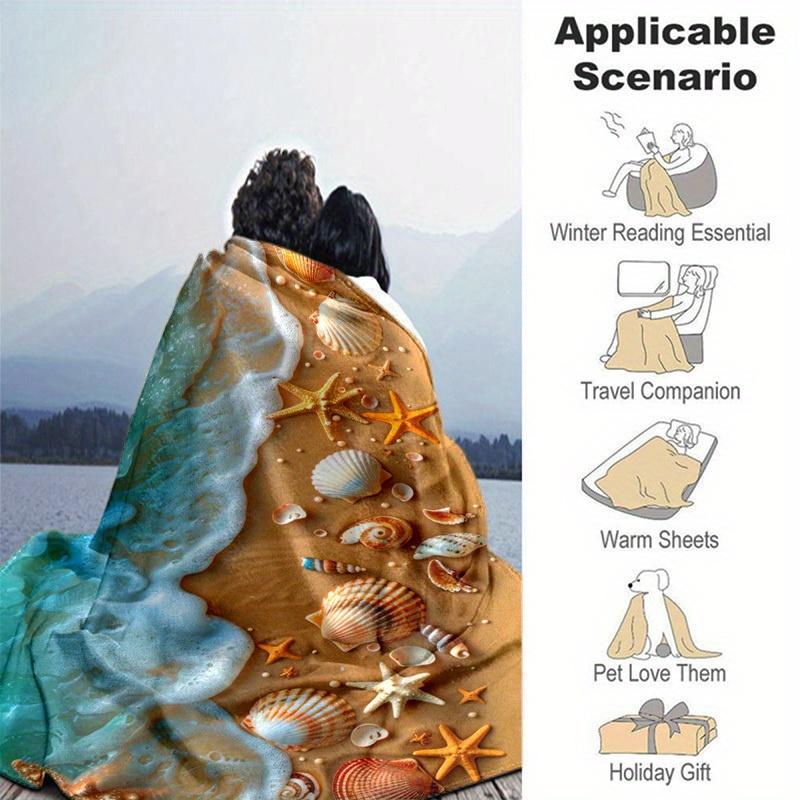 1pc. Beach Themed Seashell Starfish Coastal Decorative Blanket for Home Office Outdoor