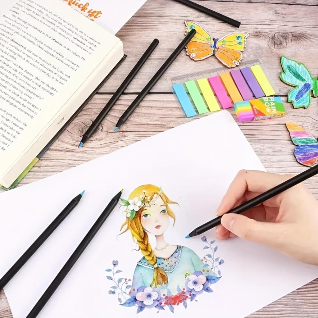 12 Rainbow Gradient Magic Pencils - Vibrant Graffiti and Painting Markers, Kawaii Creative Writing and Art Supplies, Stationery, Colorful Writing Pens