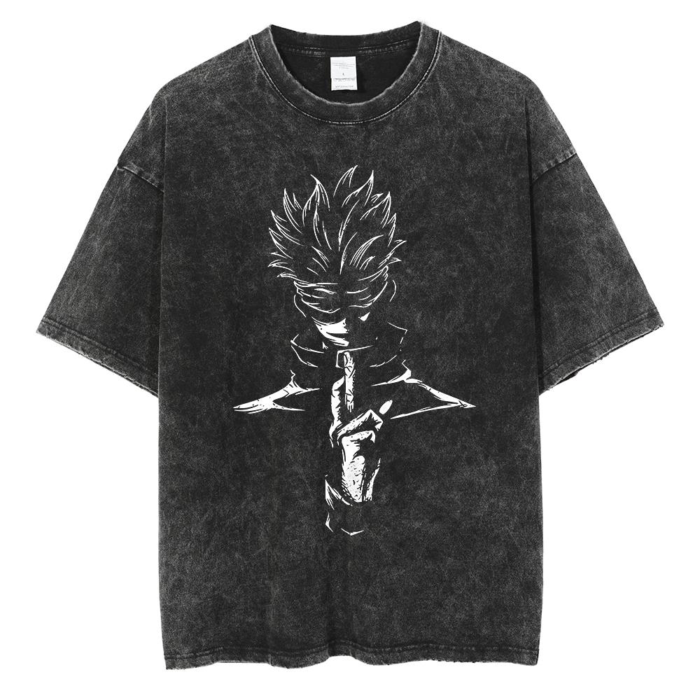 Gojo Satoru Harajuku Anime Jujutsu Kaisen Letní Pánské Tričko Perte Čistá Bavlna s Vodou Bavlna Fitness Vintage Street Krátký Rukáv