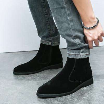 Fashion All-match Men Casual Shoe Men Pointed Toe Mens Chelsea Boots  Leather Fashion Walking Shoes Pointed Toe Classic Ankle Boots Men