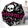 Skull Automatic Folding Umbrella  8 Ribs, Durable Iron Frame, Bright Color Pattern Compact Travel Umbrella, Suitable for Outdoor, Beach and