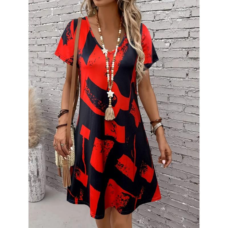 Summer women s casual resort style short-sleeved dress S