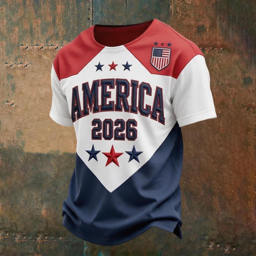 Men's Classic Crewneck T-Shirt with USA Football Print and Short Sleeves Suitable for Sports and Casual Wear Comfortable Fit