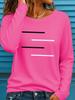 Women's Long Sleeves T-Shirts Casual Loose Black and White Lines Pattern Round Neck Short Sleeved T-Shirt Fall Female Clothing