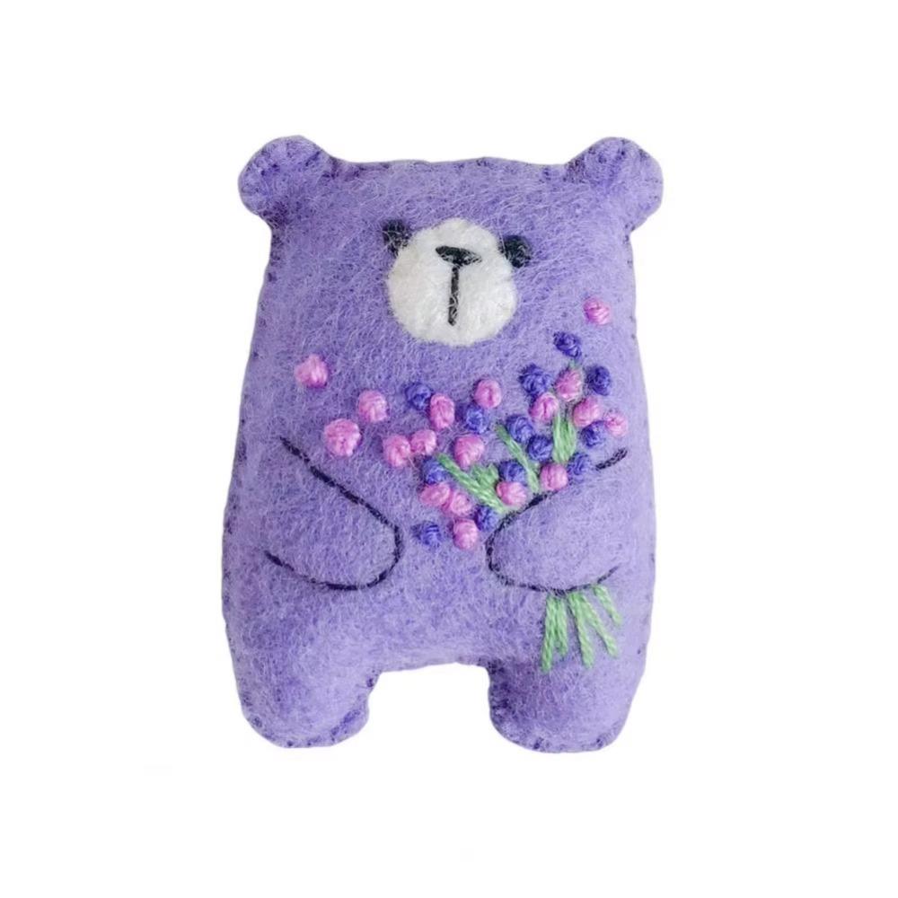 

Felt Floral Bouquet Bear Plush Toy Embroidered Flower Bear Toy Little Pocket Hug Bear Doll Kids фіолетовий
