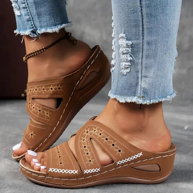 Fashion Women Wedge Slippers Premium Orthopedic Sandals Summer Open Toe Vintage Slippers New Casual Platform Shoes Female Slides Women